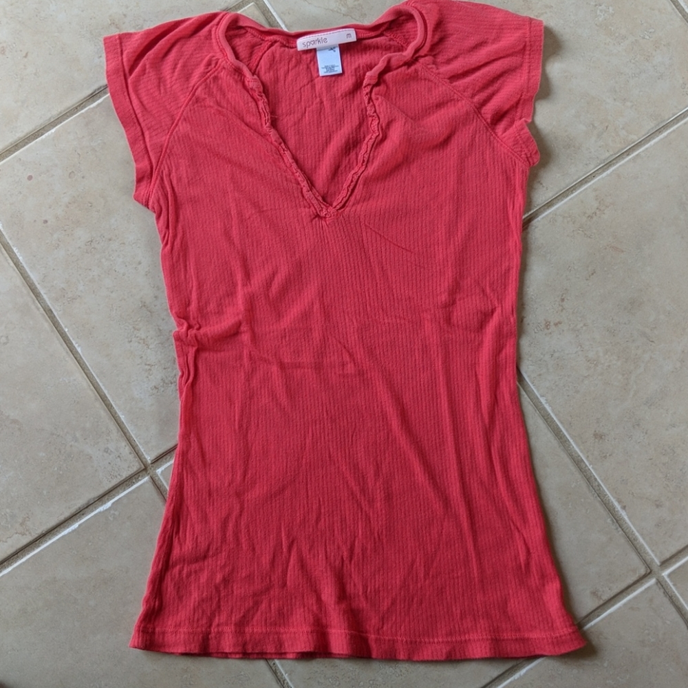 Pink Lightly Ribbed Tissue Tee, M